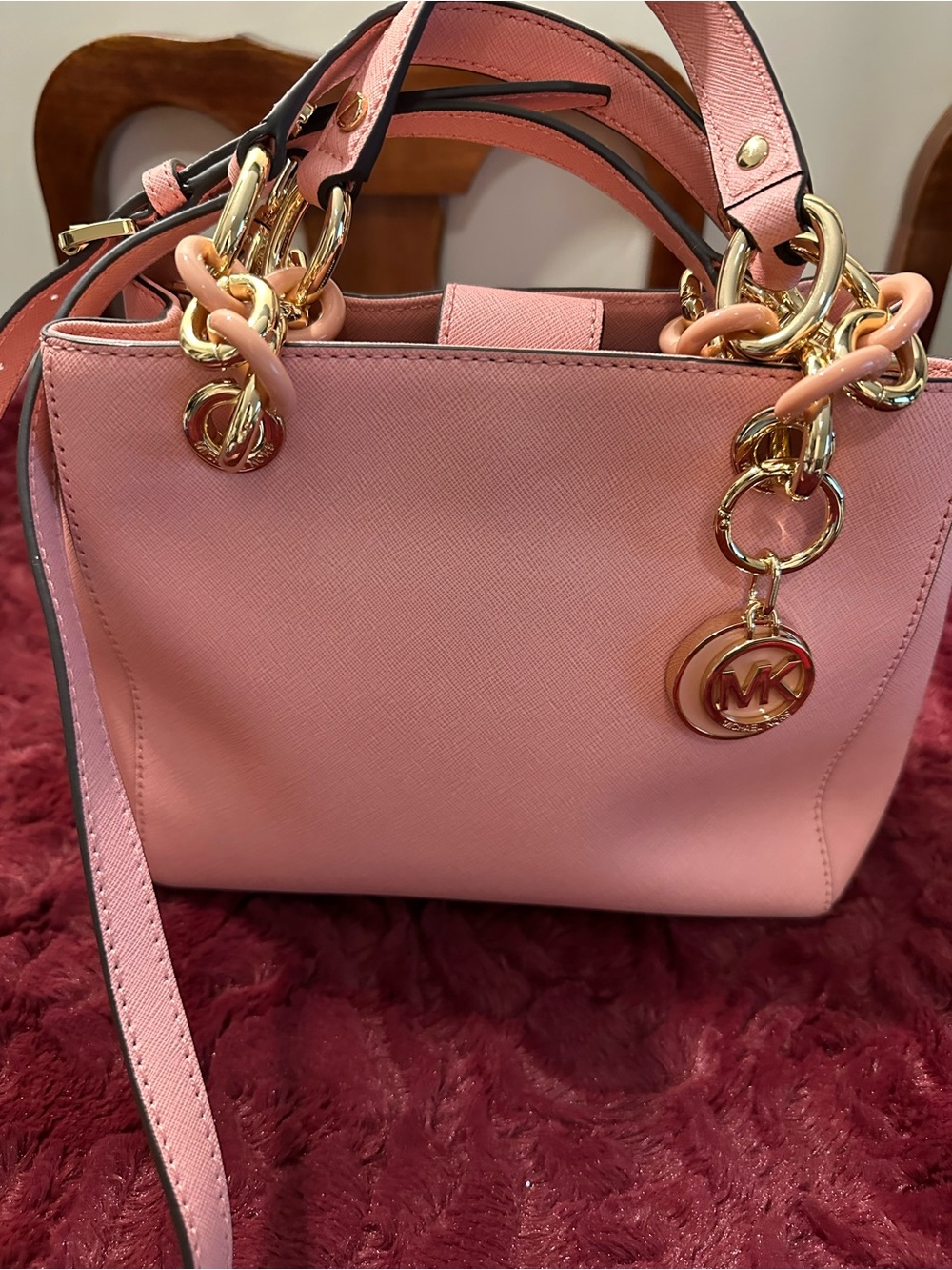 NWT Michael Kors Cynthia Pale Pink Leather Satchel